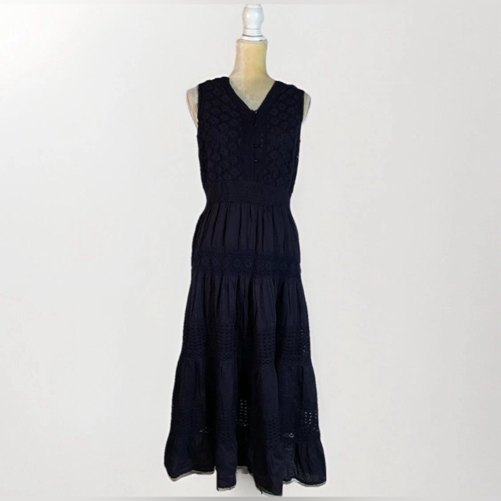 NAOO Nation AK Outfits Women's A-Line Dress size M Boho Tiered lace navy